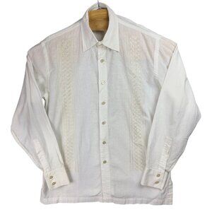 Vintage Pat Primo Informal Shirt Mens L White Button-Up Guayabera Embroidery